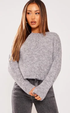 Petite Grey Marl Knitted Cardigan