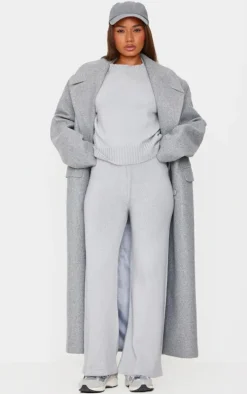 Petite Grey Marl Soft Knit Wide Leg Pants