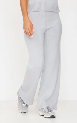 Petite Grey Marl Soft Knit Wide Leg Pants