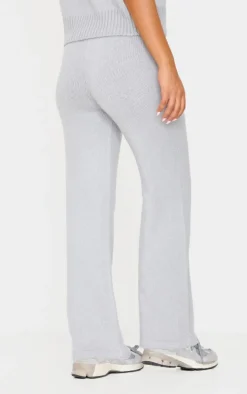 Petite Grey Marl Soft Knit Wide Leg Pants