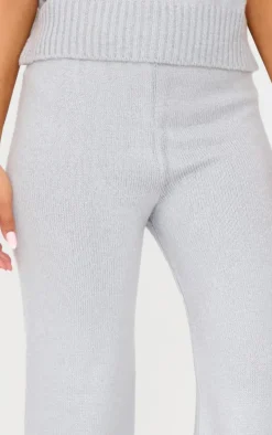 Petite Grey Marl Soft Knit Wide Leg Pants