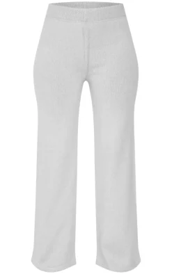 Petite Grey Marl Soft Knit Wide Leg Pants