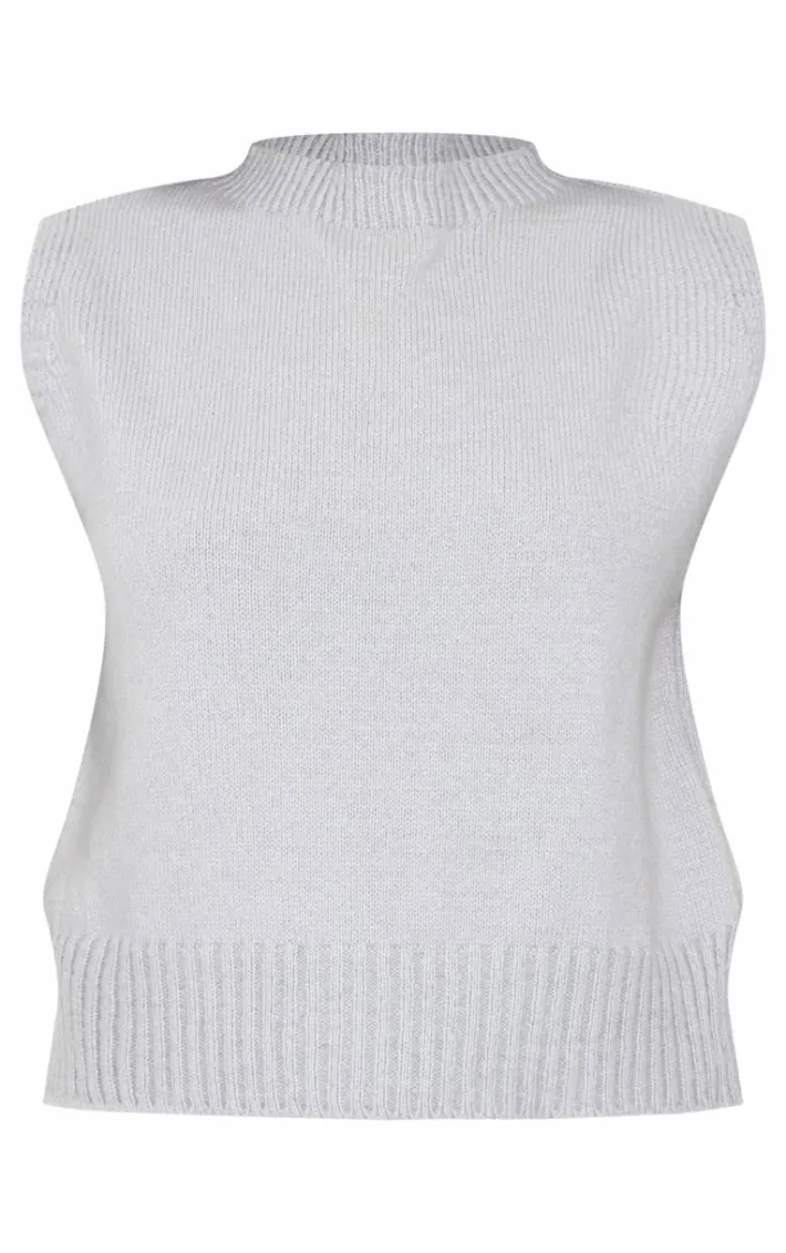 Petite Grey Marl Soft Knit High Neck Sleeveless Top