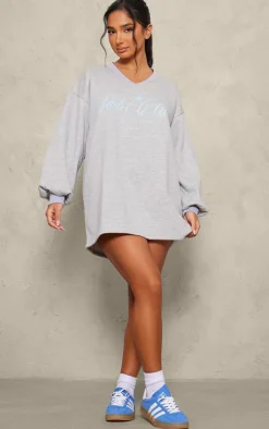 Petite Grey Padel Club Graphic Sweater Dress