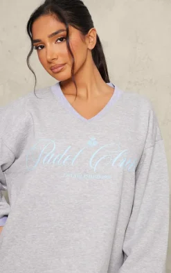 Petite Grey Padel Club Graphic Sweater Dress