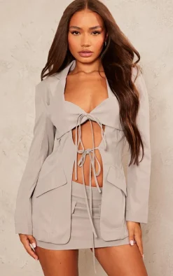 Petite Grey Pocket Detail Tailored Mini Skirt