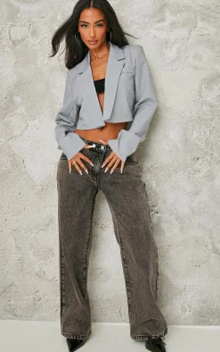 Petite Grey Pocket Detail Cropped Blazer