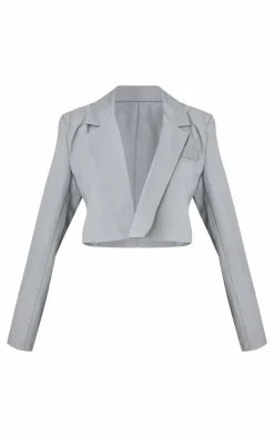 Petite Grey Pocket Detail Cropped Blazer