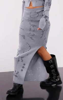 Petite Grey Printed Knitted Midaxi Skirt