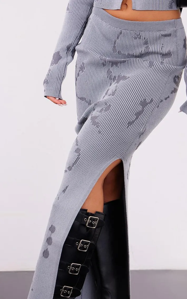 Petite Grey Printed Knitted Midaxi Skirt