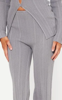 Petite Grey Rib Knit Flared Pants