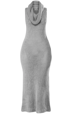 Petite Grey Roll Neck Knitted Midaxi Dress