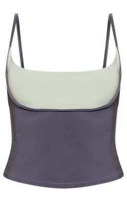 Petite Grey Slinky Contrast Strappy Top
