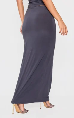 Petite Grey Slinky Low Waist Maxi Skirt
