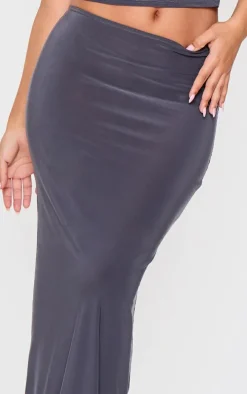 Petite Grey Slinky Low Waist Maxi Skirt