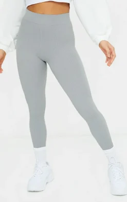 Petite Grey Structured Snatched Rib Leggings