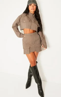 Petite Grey Textured Cargo Mini Skirt