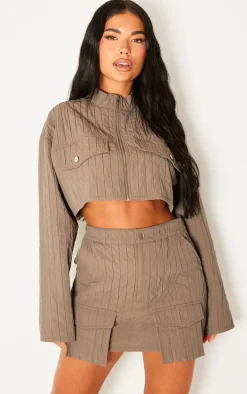 Petite Grey Textured Cargo Mini Skirt