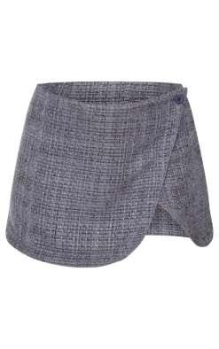 Petite Grey Textured Woven Wrap Over Mini Skirt