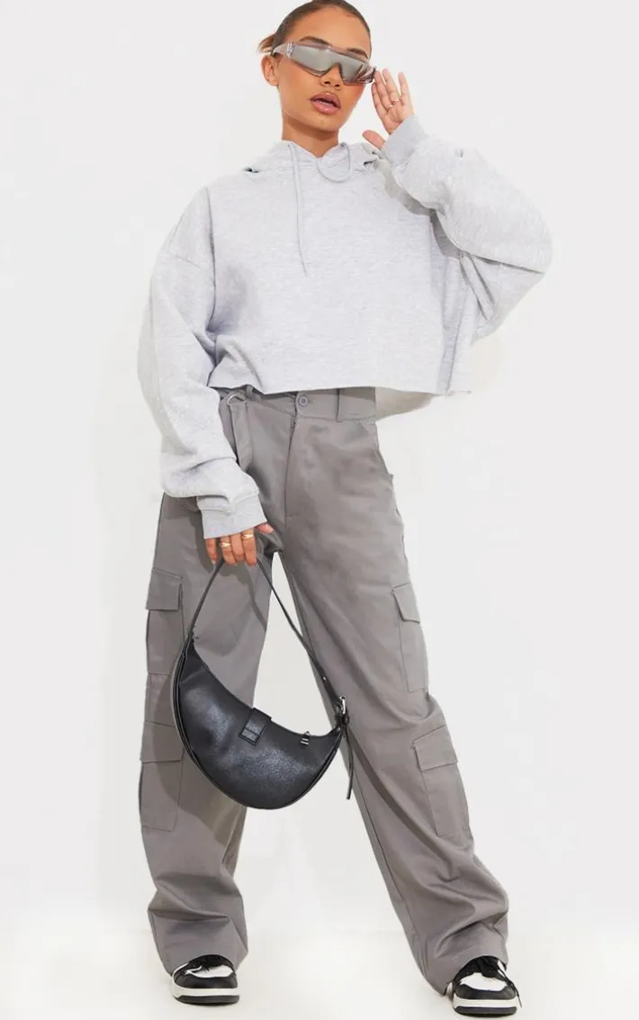 Petite Grey Twill Pocket Side Straight Leg Cargo's