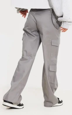 Petite Grey Twill Pocket Side Straight Leg Cargo's