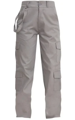 Petite Grey Twill Pocket Side Straight Leg Cargo's