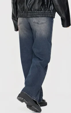 Petite Grey Used Bleach Seam Detail Straight Leg Jeans