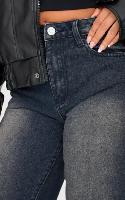 Petite Grey Used Bleach Seam Detail Straight Leg Jeans