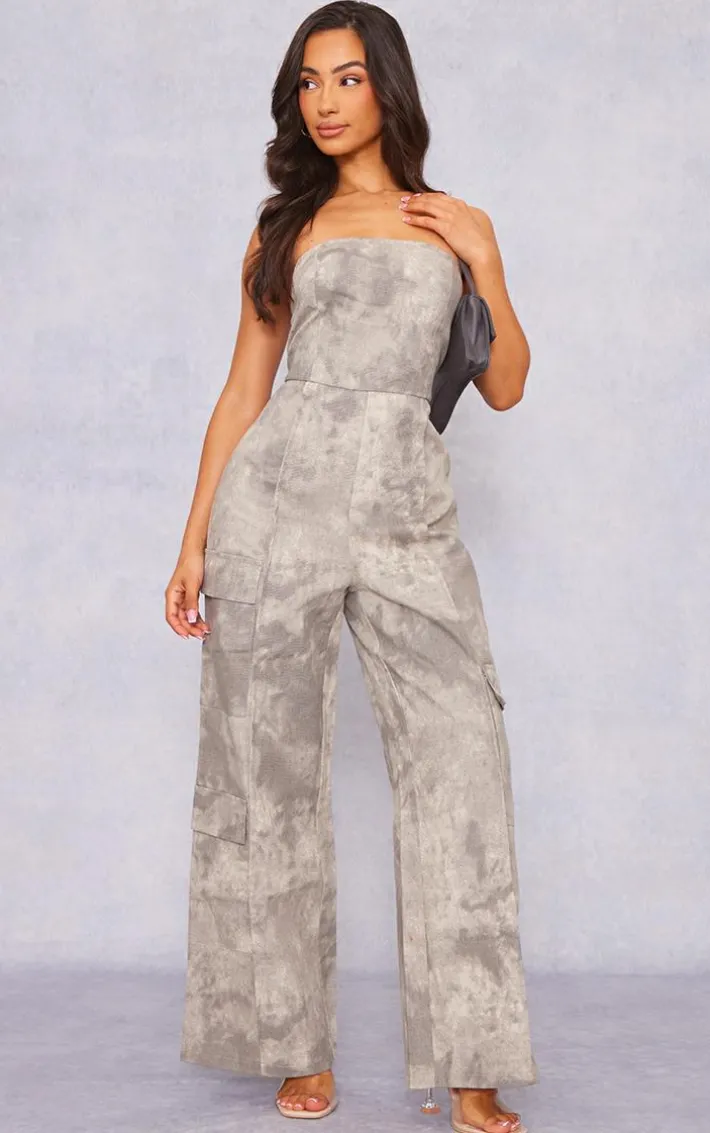 Petite Grey Washed Cargo Jumpsuit