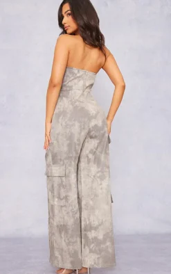 Petite Grey Washed Cargo Jumpsuit