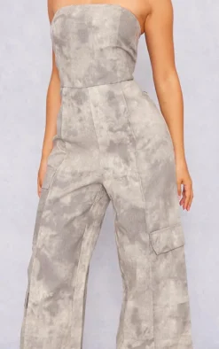 Petite Grey Washed Cargo Jumpsuit