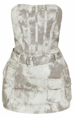 Petite Grey Washed Cargo Mini Dress