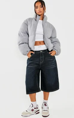 Petite Grey Wool Look Cropped Puffer Jacket