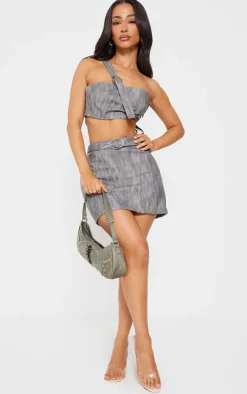 Petite Grey Woven Micro Mini Skirt
