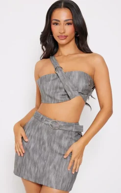 Petite Grey Woven Micro Mini Skirt