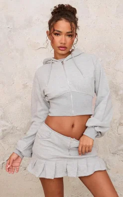 Petite Grey Zip Up Cropped Hoodie