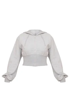 Petite Grey Zip Up Cropped Hoodie