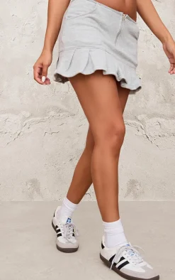 Petite Grey Zip Up Frill Detail Mini Skirt