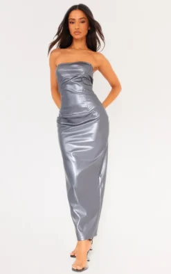 Petite Gunmetal Grey Metallic Midaxi Dress