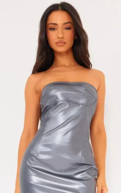 Petite Gunmetal Grey Metallic Midaxi Dress