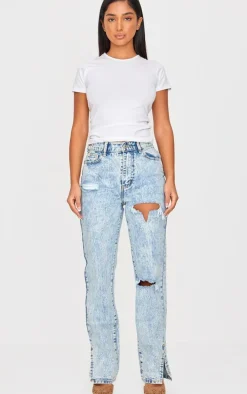 Petite Ice Blue Ripped Split Hem Jeans