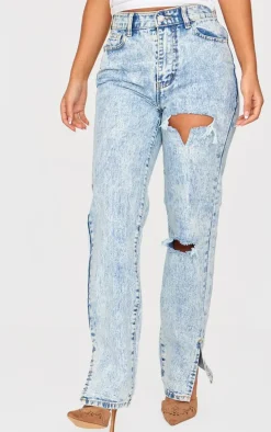 Petite Ice Blue Ripped Split Hem Jeans