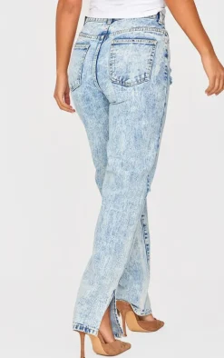 Petite Ice Blue Ripped Split Hem Jeans