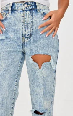 Petite Ice Blue Ripped Split Hem Jeans