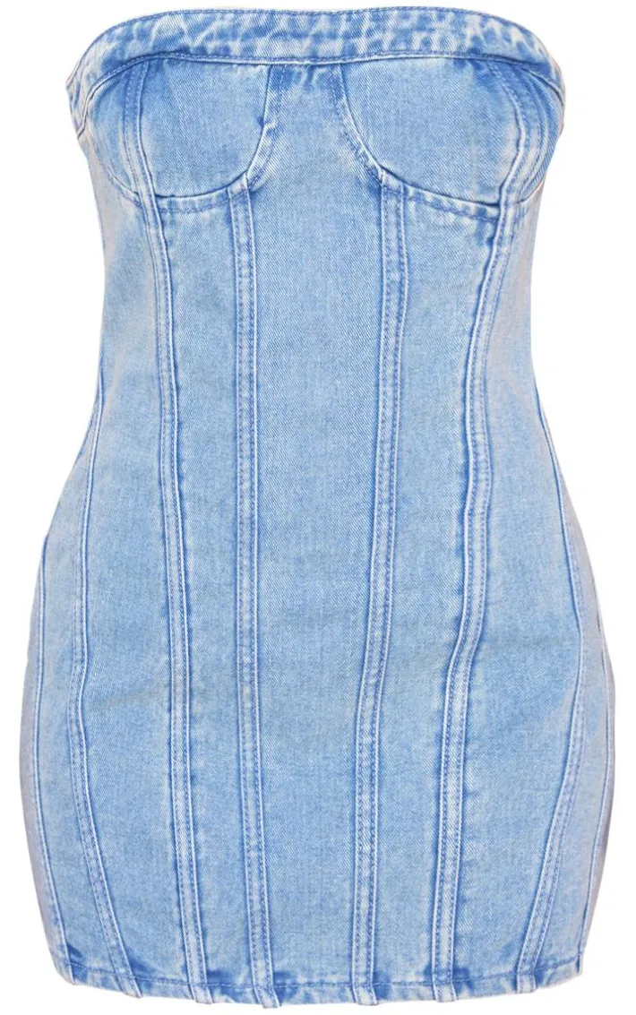 Petite Ice Blue Vintage Wash Seam Front Denim Mini Dress