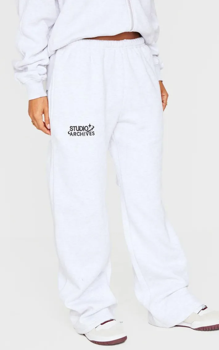 Petite Ice Grey Studio Archives Thin Waistband Wide Leg Sweatpants