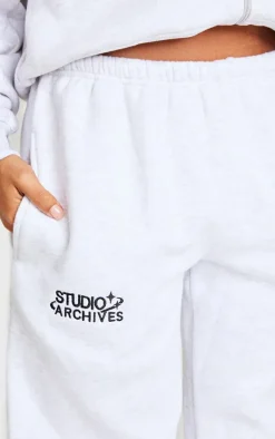 Petite Ice Grey Studio Archives Thin Waistband Wide Leg Sweatpants