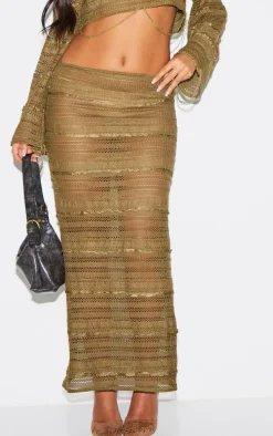 Petite Khaki Extreme Low Waist Maxi Skirt