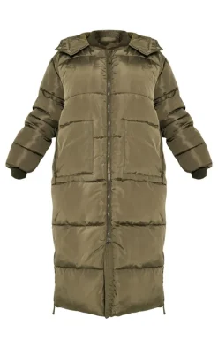 Petite Khaki Long Puffer Coat