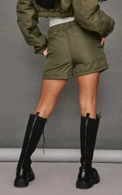 Petite Khaki Quilted Shorts